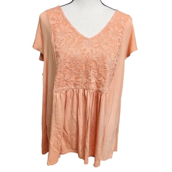 Torrid Peach Bloom Lace Ruffle Top Size 2X NWT Super Soft Flowy - Picture 1 of 8